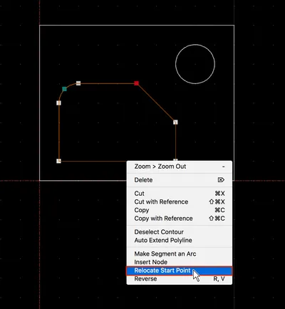 Menu contextuel pour repositionner le point de départ d'un contour