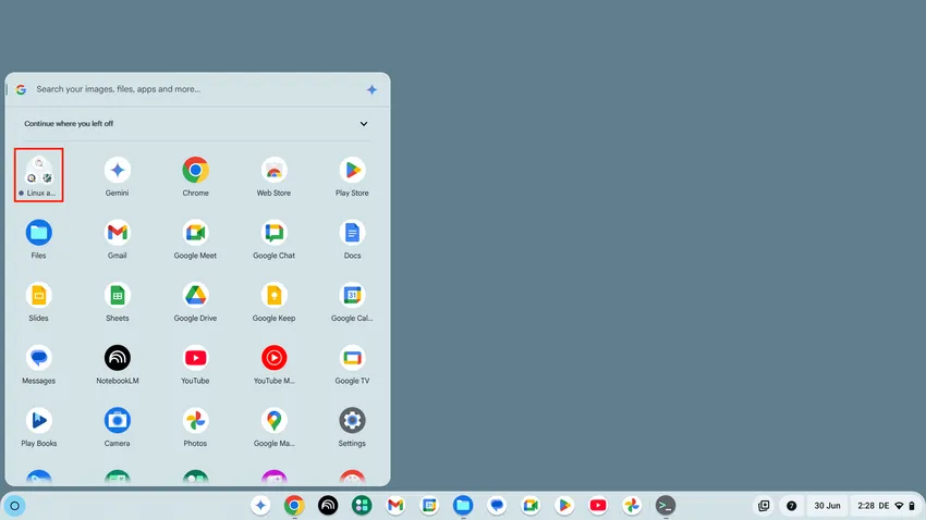 Le dossier Applications Linux dans le lanceur ChromeOS