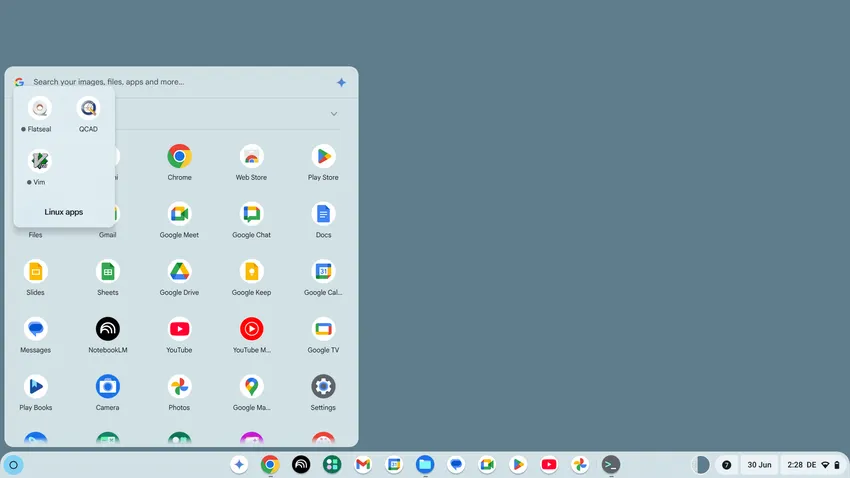 QCAD dans le dossier Applications Linux du lanceur ChromeOS