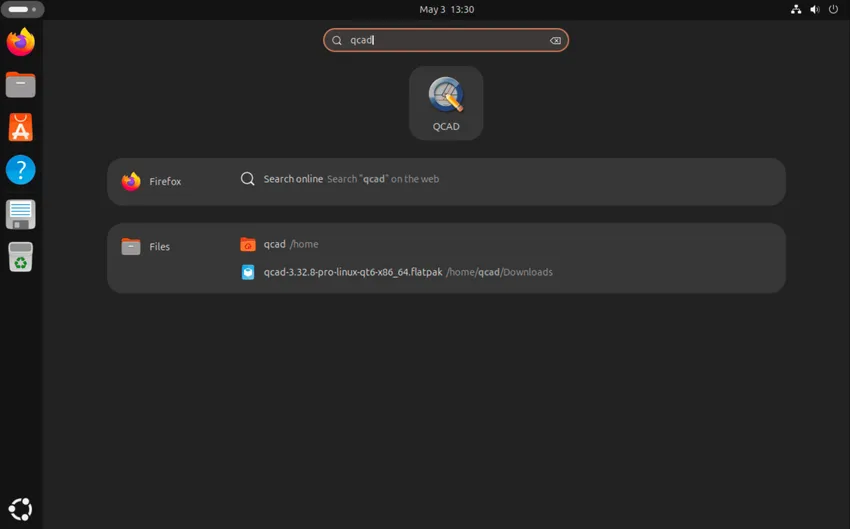 QCAD listé dans le lanceur d'applications