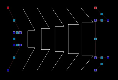 Deux polylignes ouvertes avec des points de départ alignés et le résultat du morphing entre elles