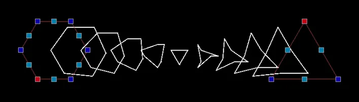 Morphing de polylignes fermées avec des points de départ non alignés provoquant une rotation