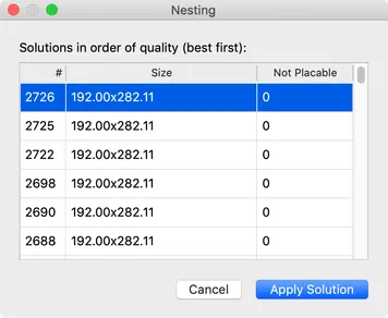Application de la solution de nesting sélectionnée