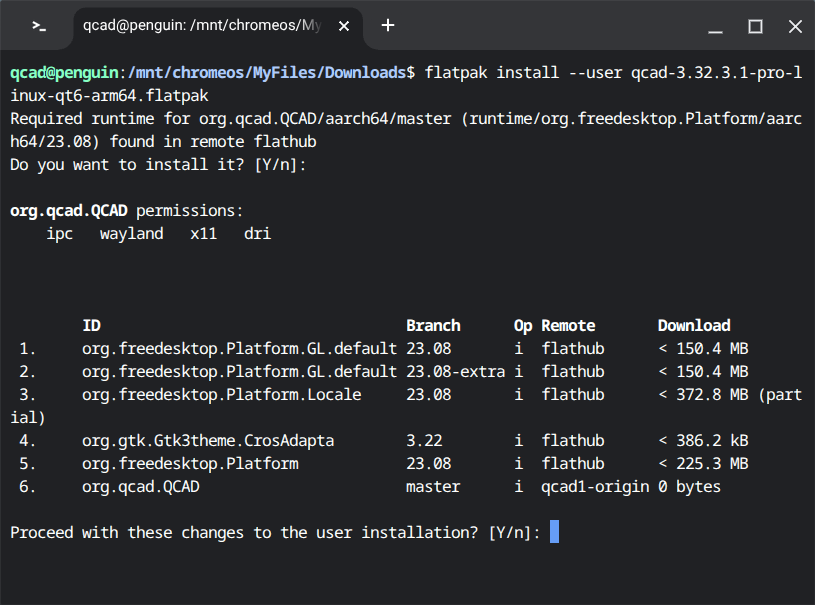 Confirming the QCAD Flatpak installation