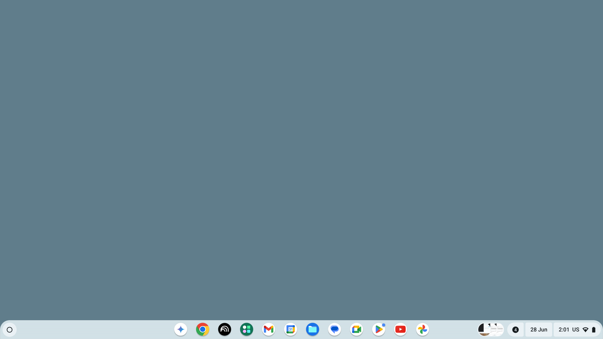 A typical ChromeOS desktop with the launcher circle
