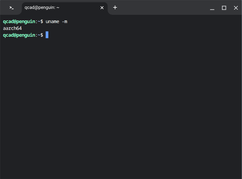 Output of uname -m in the terminal