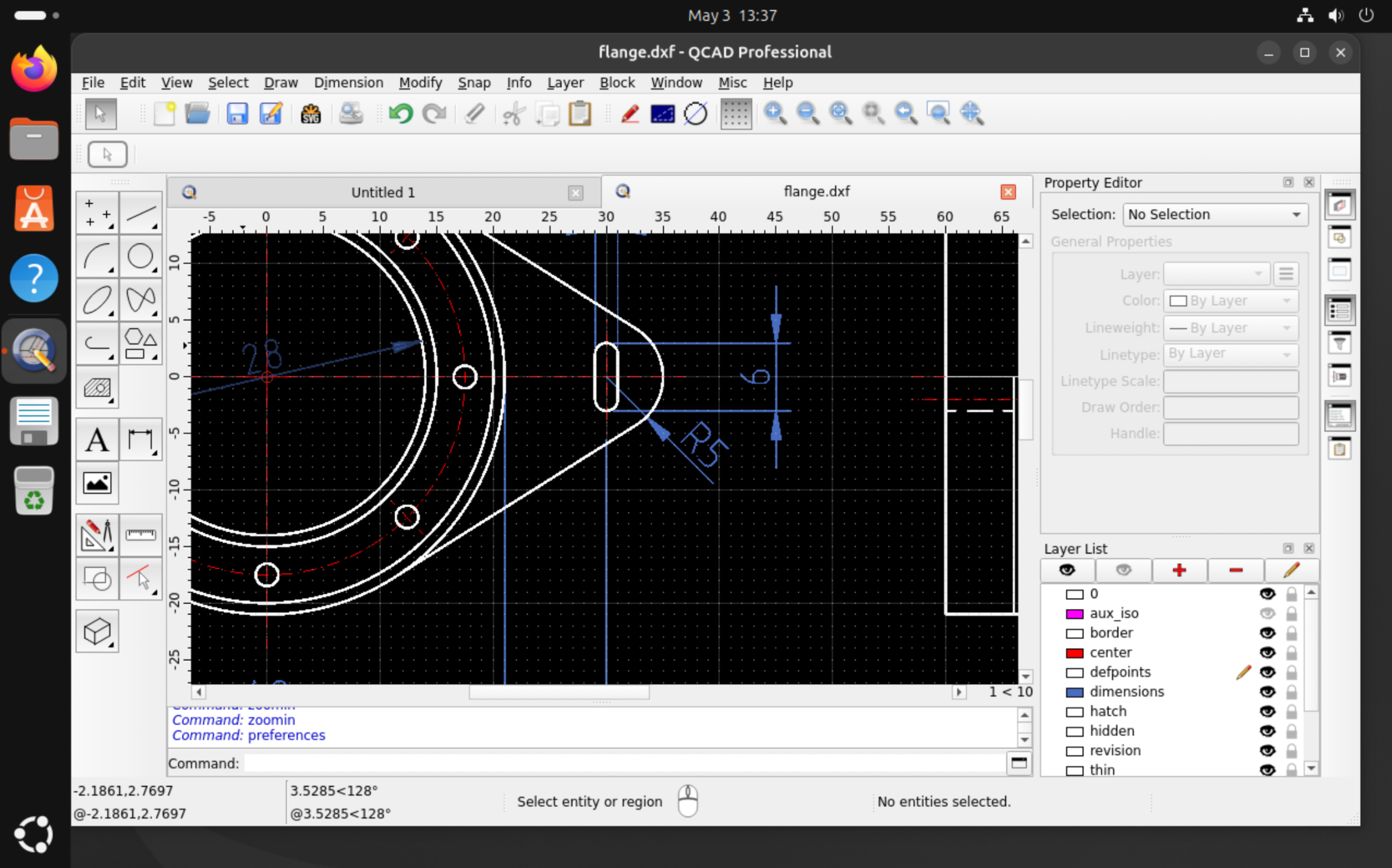 The QCAD application window running from a Flatpak