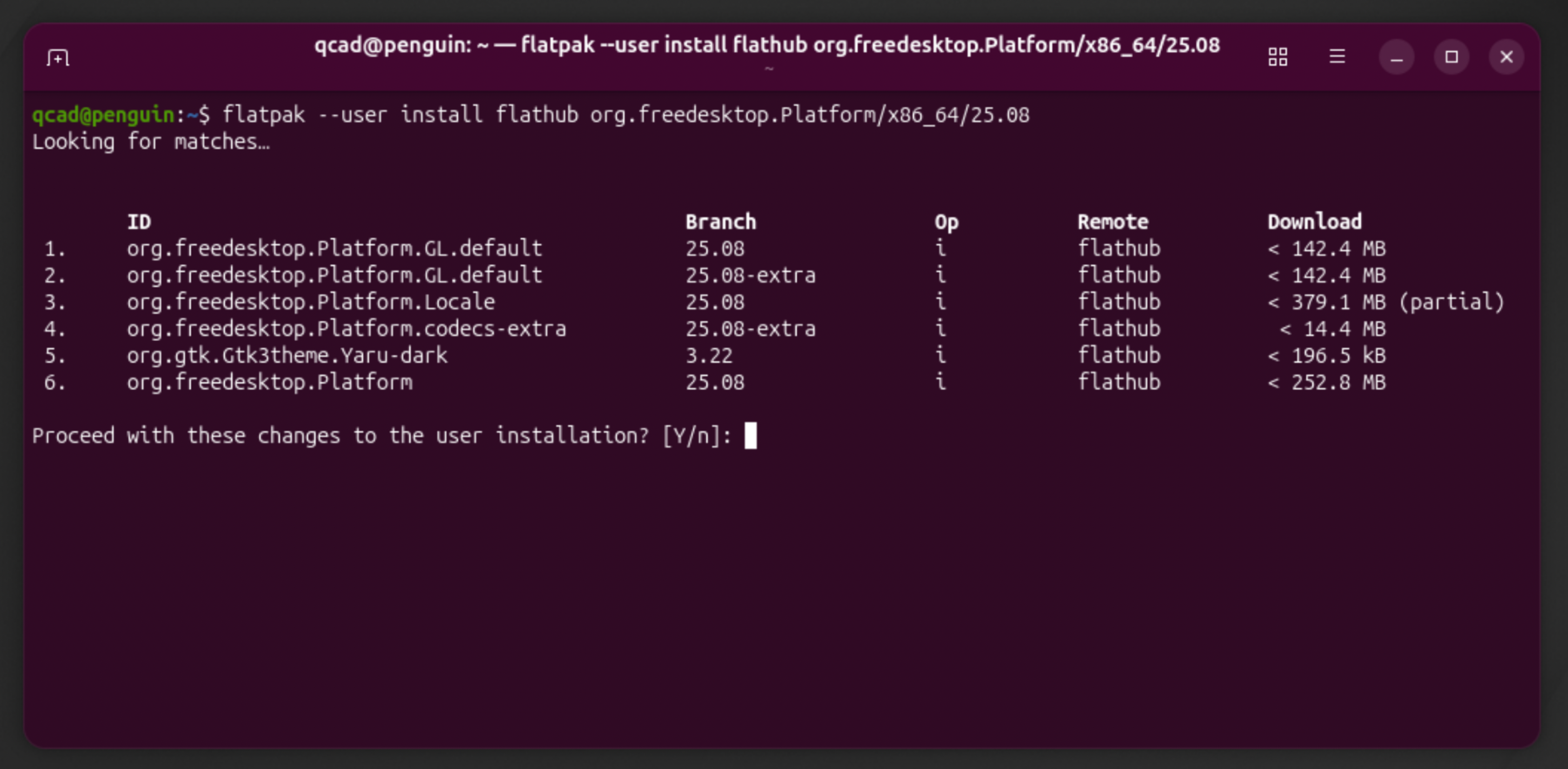 Flatpak prompting to confirm runtime installation