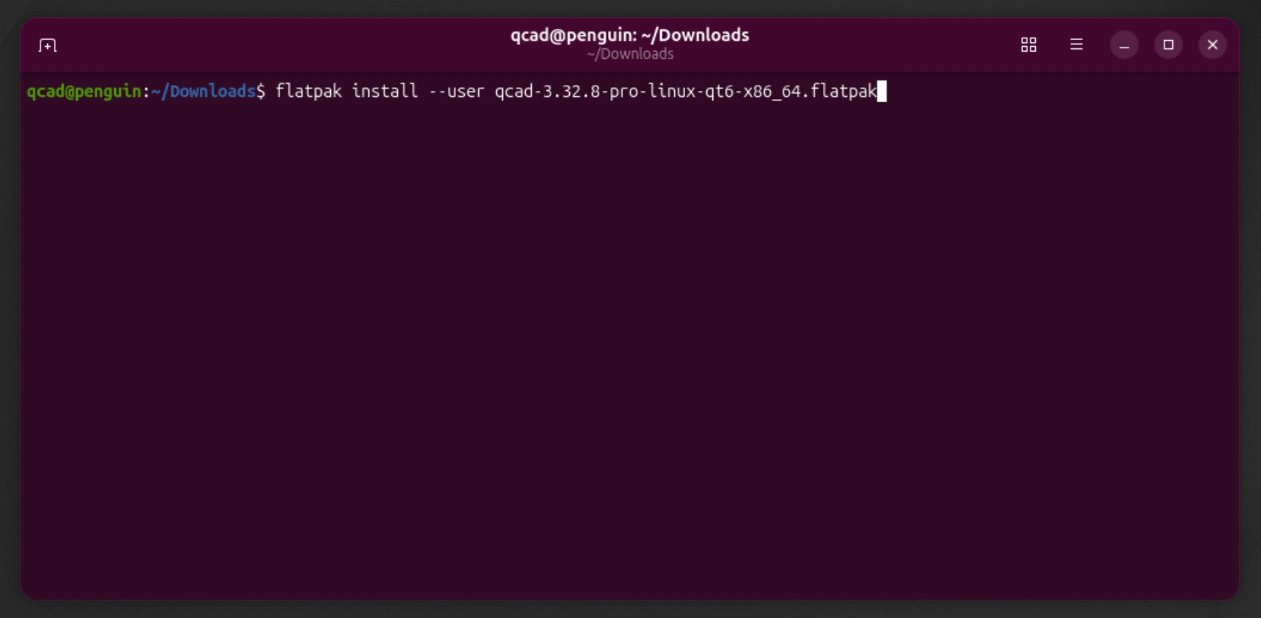 Starting the QCAD Flatpak installation in the terminal
