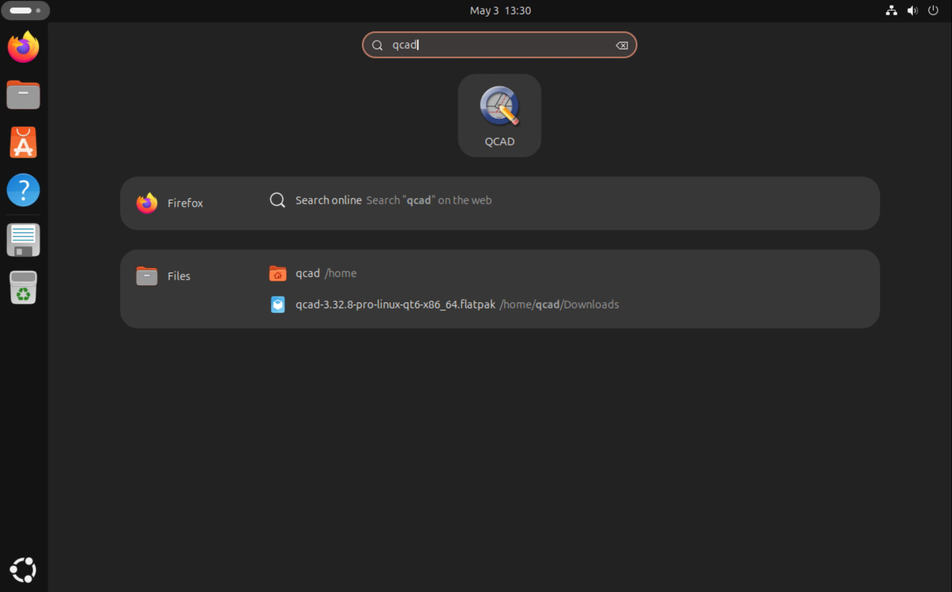 QCAD in the application launcher
